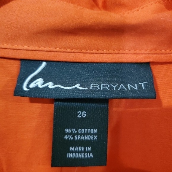 Lane Bryant Blouse Women Size 26 Orange Button Up Career Collar Long Sleeve - Picture 7 of 9